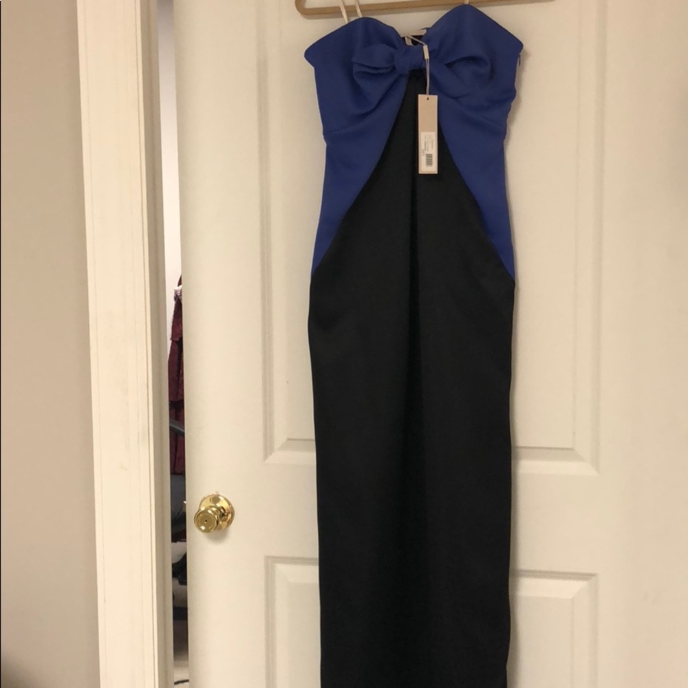 Halston Heritage royal blue and black gown